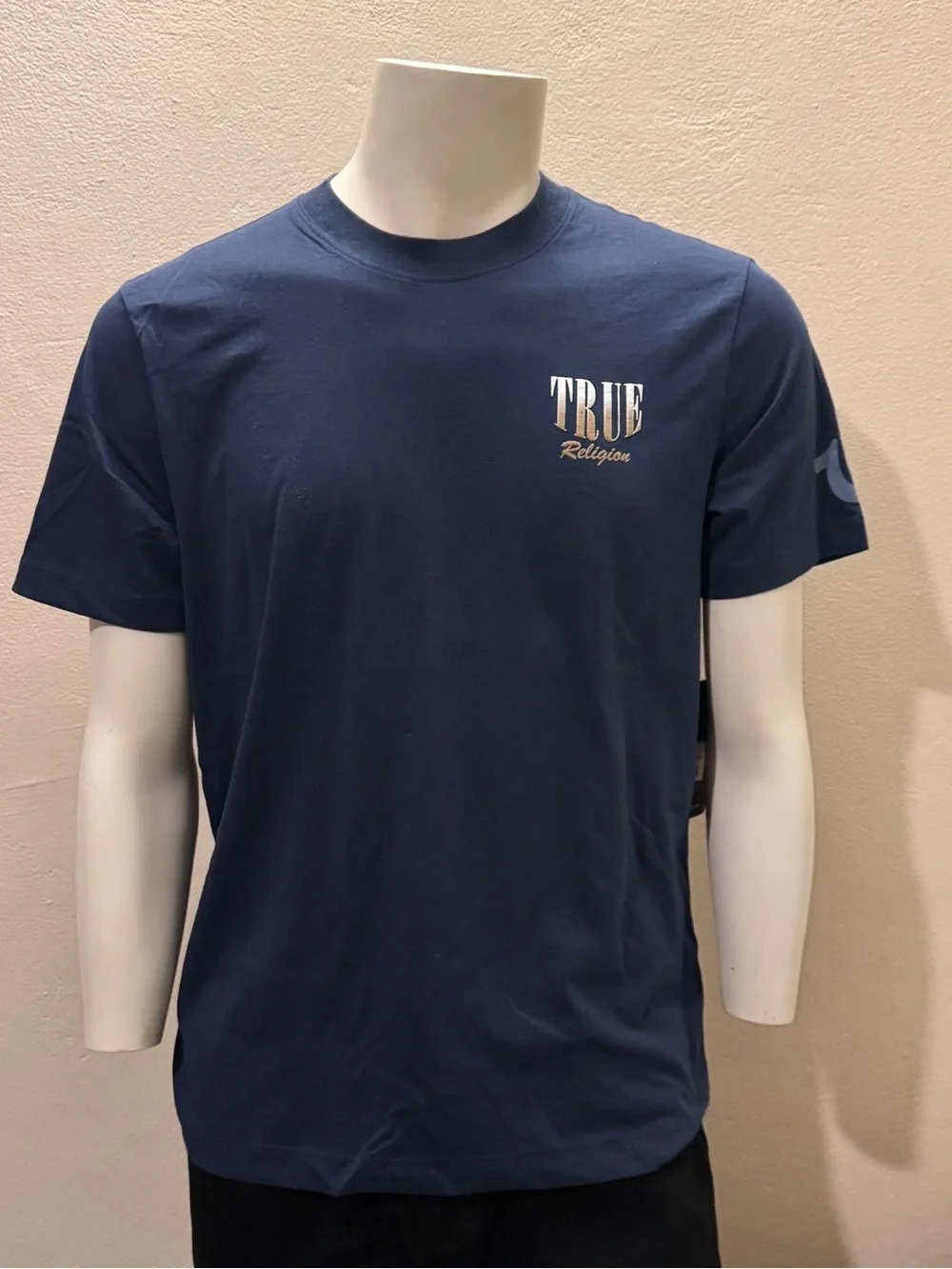 True Religion Mens Ombre Buddha Graphic Tee Navy Blue Short Sleeve Size M New